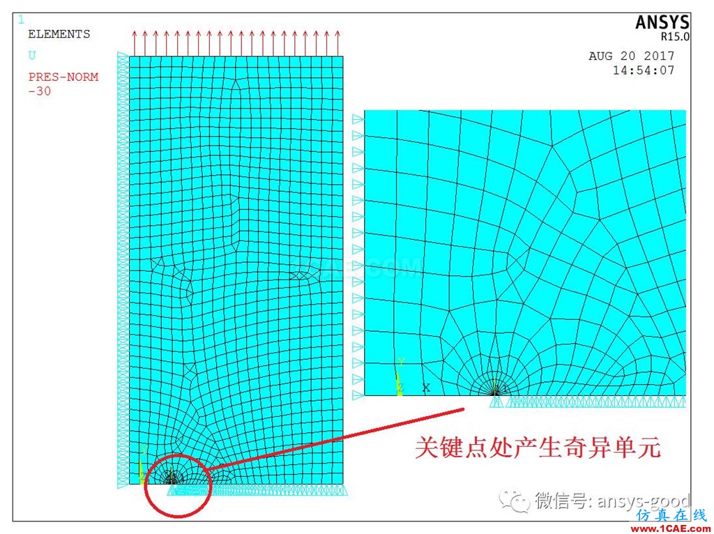 斷裂力學之有限寬板中心裂紋的應力強度因子【ANSYS算例驗證】ansys培訓的效果圖片5