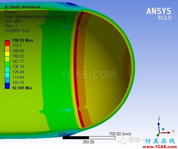 化工設(shè)備：用Ansys對球形封頭與筒體連接區(qū)的應(yīng)力分析ansys分析案例圖片7