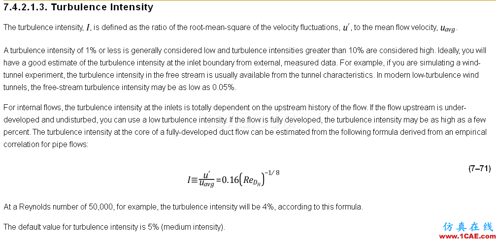 Fluent中湍流強度(Turbulence Intensity)的基本定義和理解fluent仿真分析圖片2