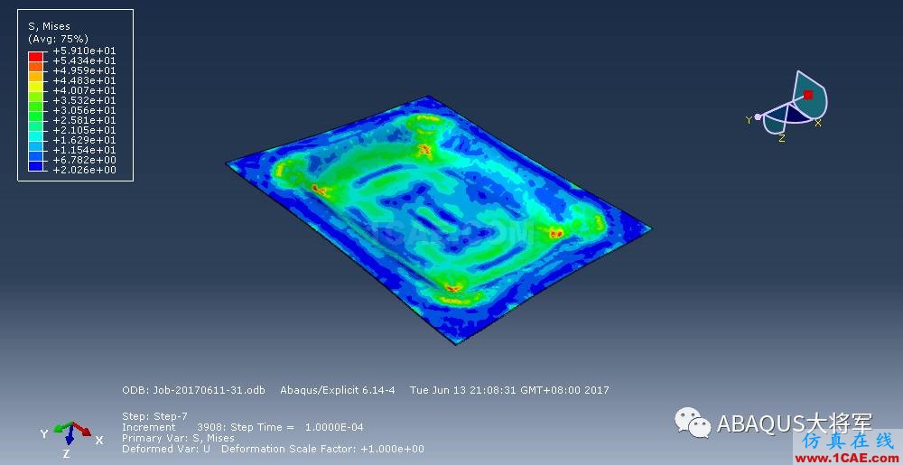 鋰離子動力電池鋁塑膜沖坑制程工藝仿真（2）——仿真應用【轉發(fā)】abaqus靜態(tài)分析圖片5
